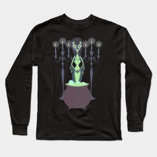 Halloween Witch Kitty at Cauldron Long Sleeve T-Shirt